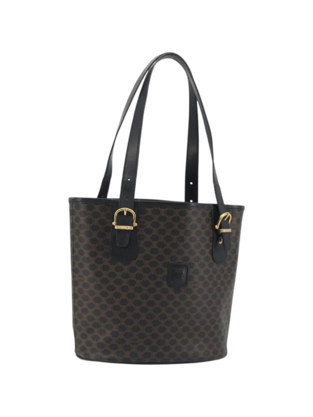 CELINE Macadam Canvas Tote Bag PVC Leather Black Gold